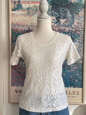 Vintage 90s Impressions White Floral Lace Top Small Baby Tee Coquette Fairy